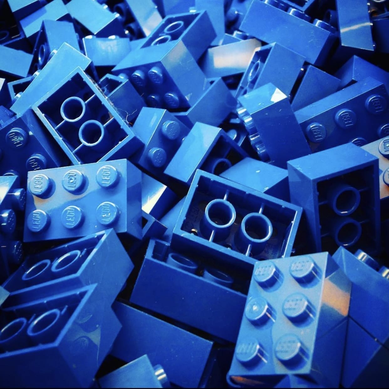 Bright blue Legos fill the complete field of view.